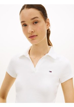 Polo Blanco Acanalado De Corte Slim Tommy Jeans