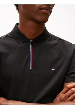 Polo Negro De Corte Regular De Cierre De Cremallera De 1/4 Tommy Hilfiger