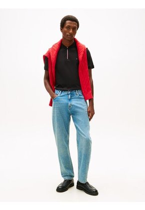 Polo Negro De Corte Regular De Cierre De Cremallera De 1/4 Tommy Hilfiger