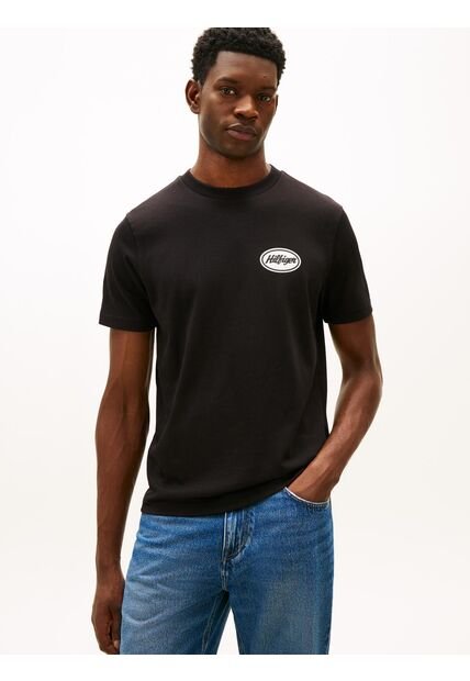 Camiseta Negra De Corte Amplio Con Gráfico Trasero Tommy Hilfiger