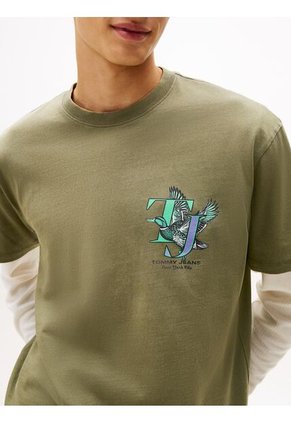 Camiseta Gris De Cuello Redondo Con Gráfico Tommy Jeans