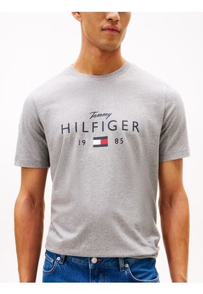 Camiseta Gris De Cuello Redondo Con Logo Gráfico Tommy Hilfiger