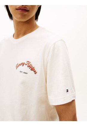 Camiseta Blanca De Cuello Redondo Con Logo Gráfico Tommy Hilfiger