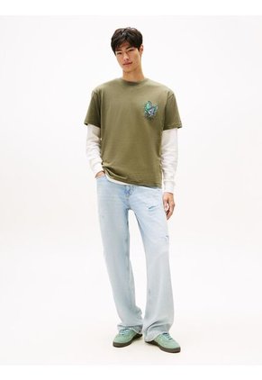 Camiseta Gris De Cuello Redondo Con Gráfico Tommy Jeans