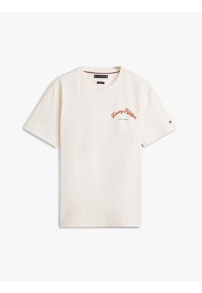 Camiseta Blanca De Cuello Redondo Con Logo Gráfico Tommy Hilfiger