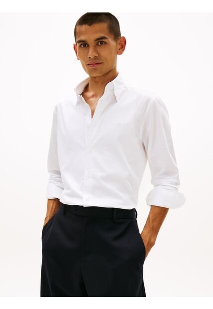 Camisa Blanca Twill De Corte Regular Con Cuello Flexible Tommy Hilfiger