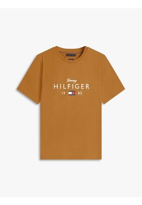 Camiseta Beige De Cuello Redondo Con Logo Gráfico Tommy Hilfiger