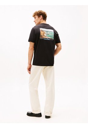 Camiseta Negra De Cuello Redondo Con Logo Estampado Tommy Hilfiger