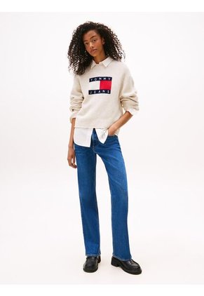 Saco Blanco Amplio Jaspeado Con Logo Tommy Jeans