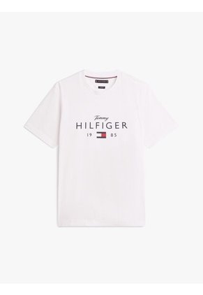 Camiseta Blanca De Cuello Redondo Con Logo Gráfico Tommy Hilfiger