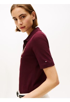 Polo Rojo De Corte Regular Con Escudo Bordado Tommy Hilfiger