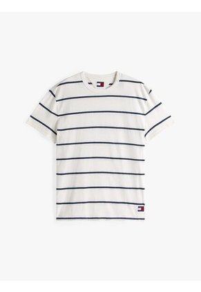 Camiseta Blanca De Rayas Y Cuello Redondo Tommy Jeans
