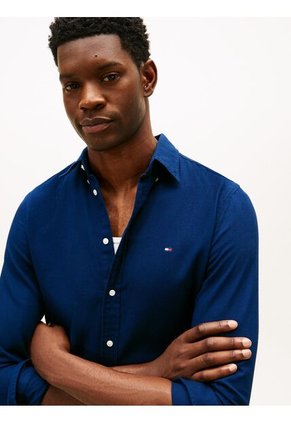 Camisa Azul Slim Flex Con Textura Dobby Tommy Hilfiger