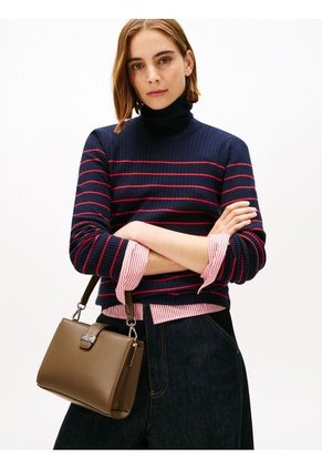 Bolso Café Satchel Con Monograma TH Tommy Hilfiger