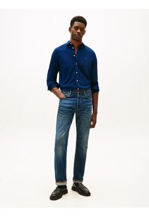 Camisa Azul Slim Flex Con Textura Dobby Tommy Hilfiger