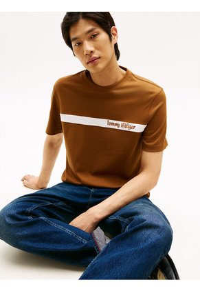 Camiseta Beige Con Diseño De Rayas Gráfica En El Pecho Tommy Hilfiger