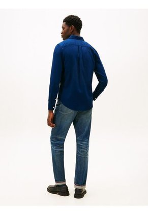 Camisa Azul Slim Flex Con Textura Dobby Tommy Hilfiger