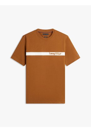 Camiseta Beige Con Diseño De Rayas Gráfica En El Pecho Tommy Hilfiger