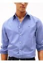 Camisa Azul Manga Larga Regular De Popelín Flex Con Cuadros Gingham Tommy Hilfiger de Tommy Hilfiger