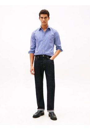 Camisa Azul Manga Larga Regular De Popelín Flex Con Cuadros Gingham Tommy Hilfiger