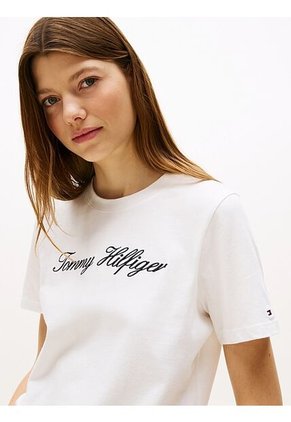 Camiseta Blanca De Corte Regular Con Logo Script Tommy Hilfiger