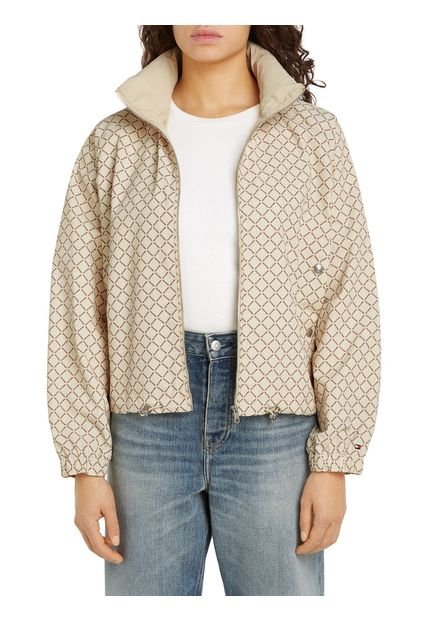 Chaqueta Beige Rompeviento De Cuello Alto Tommy Hilfiger