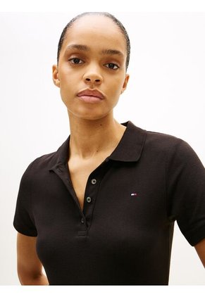 Polo Negro De Corte Slim Con Tejido Pique Tommy Hilfiger