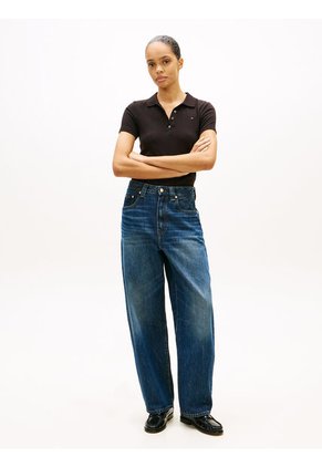 Polo Negro De Corte Slim Con Tejido Pique Tommy Hilfiger