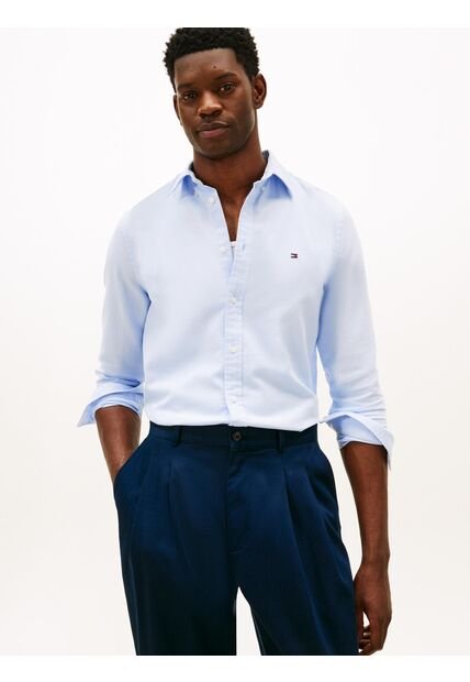 Camisa Celeste Slim Flex Con Textura Dobby Tommy Hilfiger