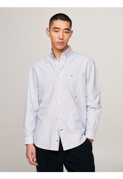 Camisa Oxford Premium Con Rayas Ithaca Y Corte Regular Hombre Azul Tommy Hilfiger