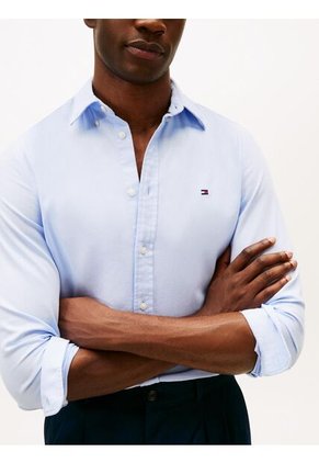 Camisa Celeste Slim Flex Con Textura Dobby Tommy Hilfiger