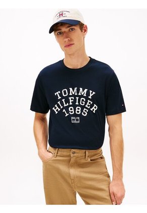 Camiseta Azul Marino De Cuello Redondo Con Logo Gráfico Tommy Hilfiger