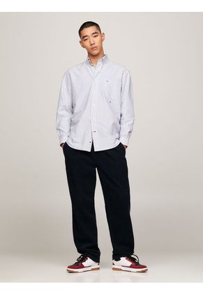 Camisa Oxford Premium Con Rayas Ithaca Y Corte Regular Hombre Azul Tommy Hilfiger