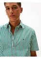 Camisa Beige Flex Poplin De Rayas Manga Corta Con Logo Tommy Hilfiger de Tommy Hilfiger