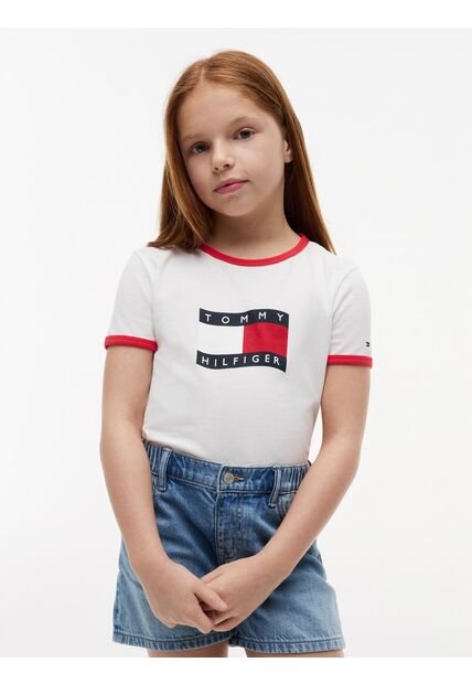 Camiseta Blanca Ringer Con Logo Ondeante Tommy Hilfiger