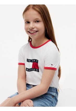 Camiseta Blanca Ringer Con Logo Ondeante Tommy Hilfiger