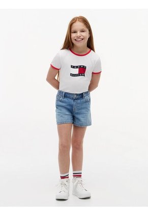 Camiseta Blanca Ringer Con Logo Ondeante Tommy Hilfiger