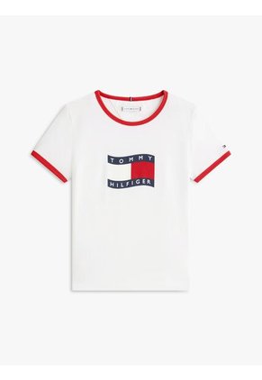 Camiseta Blanca Ringer Con Logo Ondeante Tommy Hilfiger