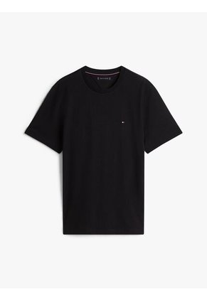 Camiseta Negra De Cuello Redondo Y Punto Interlock Tommy Hilfiger