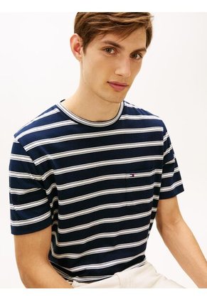 Camiseta Azul De Rayas Con Cuello Redondo Tommy Hilfiger