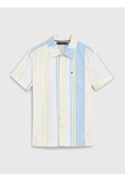 Camisa De Manga Corta Con Rayas Color Block Niño Blanco Tommy Hilfiger