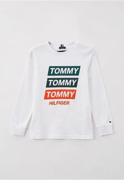 Camiseta Blanca Manga Larga Con Logo Gráfico Tommy Hilfiger