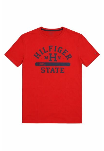 Camiseta Roja Manga Larga Con Logo Gráfico Tommy Hilfiger