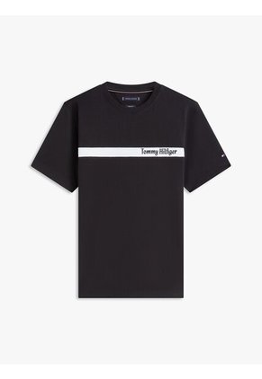 Camiseta Negra Con Diseño De Rayas Gráfica En El Pecho Tommy Hilfiger
