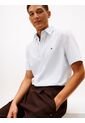 Camisa Celeste Flex Poplin De Rayas Manga Corta Con Logo Tommy Hilfiger de Tommy Hilfiger