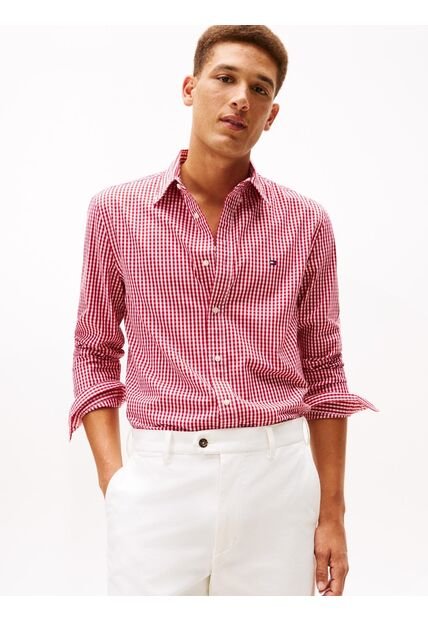 Camisa Multicolor Manga Larga Regular De Popelín Flex Con Cuadros Gingham Tommy Hilfiger