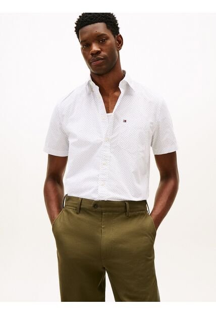 Camisa Blanca De Popelín Flex Estampada De Corte Regular Tommy Hilfiger