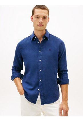 Camisa Azul De Corte Regular En Tejido Dobby Tommy Hilfiger