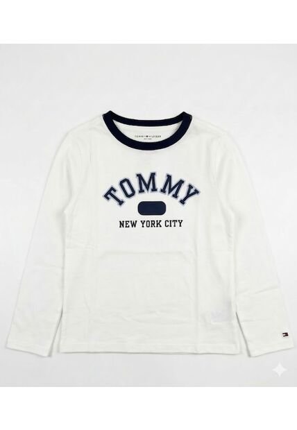 Camiseta Blanca Manga Larga Con Logo Tommy Hilfiger