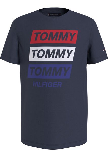 Camiseta Azul Con Logo Gráfico Estampado En El Pecho Tommy Hilfiger